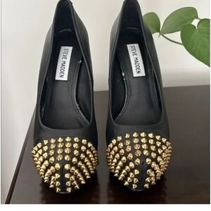 Steve Madden Black Flats with Gold Studded Toe